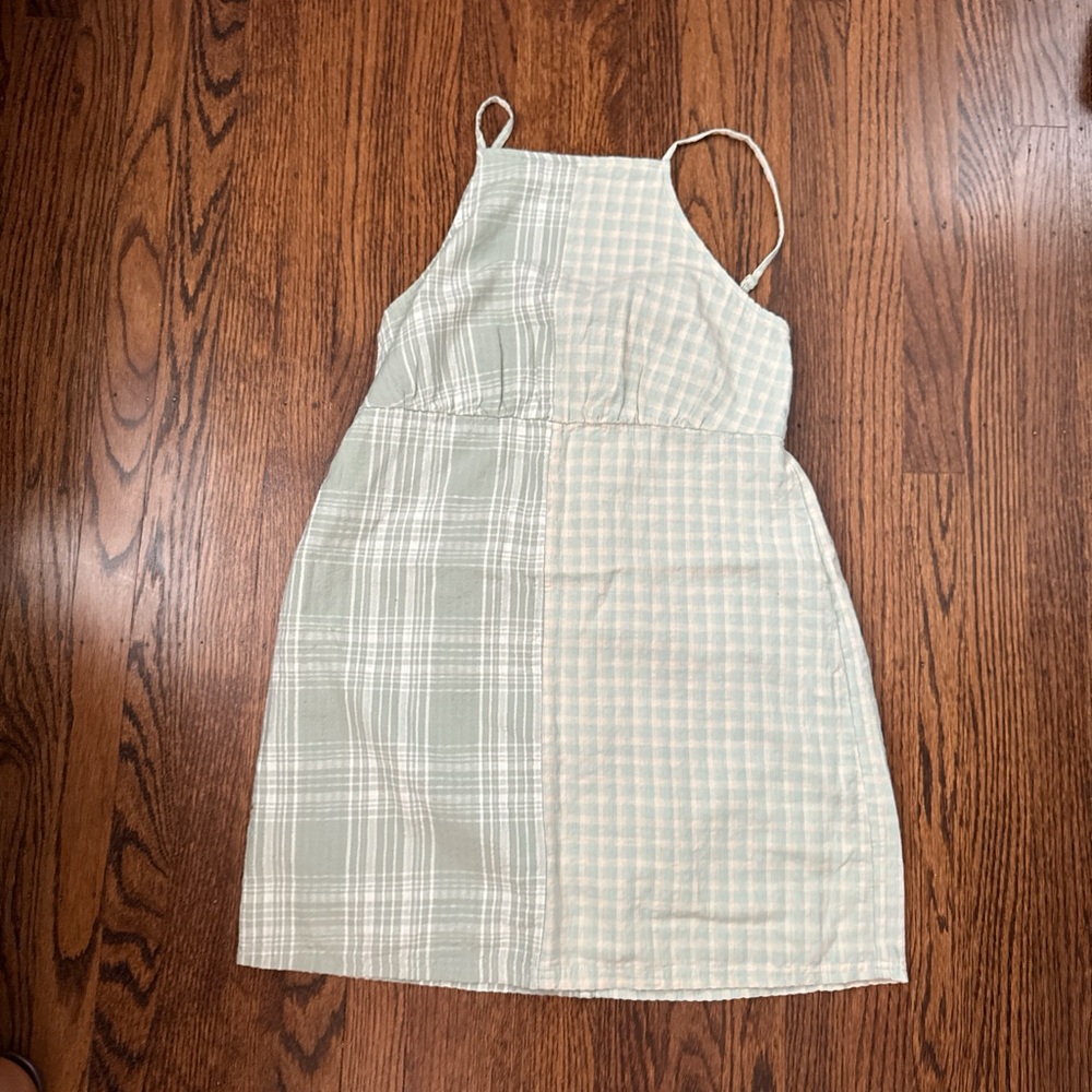 American Eagle Outfitters Tan and Gray Spaghetti Strap Sundress